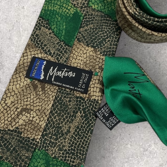 CLAUDE MONTANA Green/Beige/Brown Art Silk LUXURY Tie ITALY - Picture 3 of 5